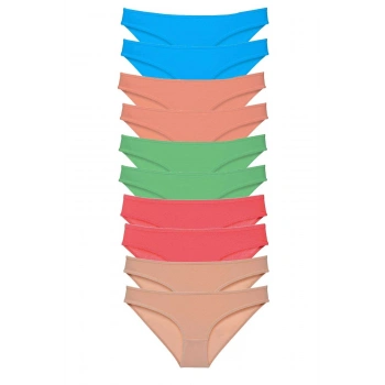 10 adet Süper Eko Set Likralı Kadın Slip Ten Pudra Yeşil Fuşya Mavi