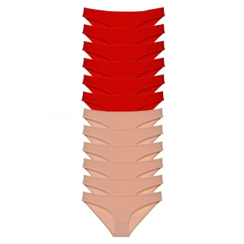 12 adet Eko Set Likralı Kadın Slip Külot Kırmızı Ten