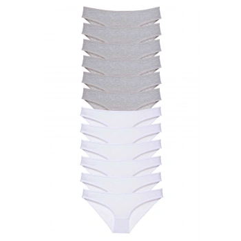 12 adet Süper Eko Set Likralı Kadın Slip Külot Gri Beyaz