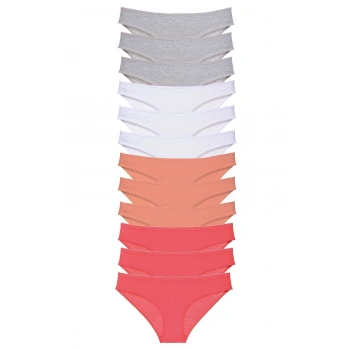 12 adet Süper Eko Set Likralı Kadın Slip Külot Gri Beyaz Pudra Fuşya