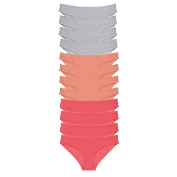 12 adet Süper Eko Set Likralı Kadın Slip Külot Gri Pudra Fuşya