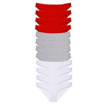 12 adet Süper Eko Set Likralı Kadın Slip Külot Kırmızı Gri Beyaz