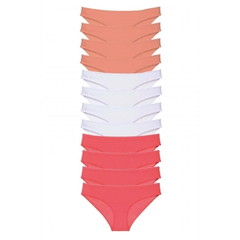 12 adet Süper Eko Set Likralı Kadın Slip Külot Pudra Beyaz Fuşya