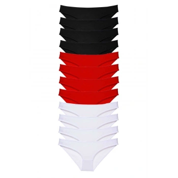 12 adet Süper Eko Set Likralı Kadın Slip Külot Siyah Kırmızı Beyaz