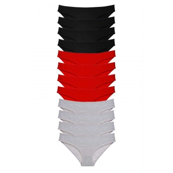 12 adet Süper Eko Set Likralı Kadın Slip Külot Siyah Kırmızı Gri