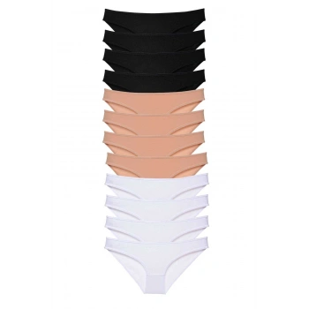 12 adet Süper Eko Set Likralı Kadın Slip Külot Siyah Ten Beyaz