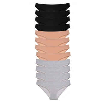 12 adet Süper Eko Set Likralı Kadın Slip Külot Siyah Ten Gri