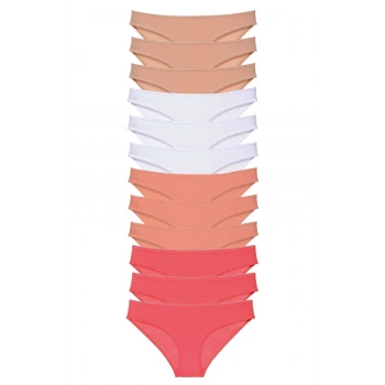 12 adet Süper Eko Set Likralı Kadın Slip Külot Ten Beyaz Pudra Fuşya