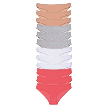 12 adet Süper Eko Set Likralı Kadın Slip Külot Ten Gri Beyaz Fuşya