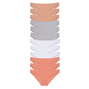 12 adet Süper Eko Set Likralı Kadın Slip Külot Ten Gri Beyaz Pudra