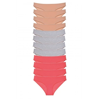 12 adet Süper Eko Set Likralı Kadın Slip Külot Ten Gri Fuşya