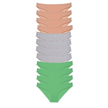 12 adet Süper Eko Set Likralı Kadın Slip Külot Ten Gri Yeşil