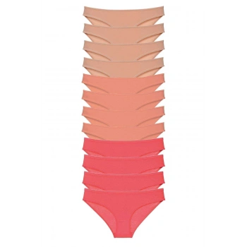 12 adet Süper Eko Set Likralı Kadın Slip Külot Ten Pudra Fuşya