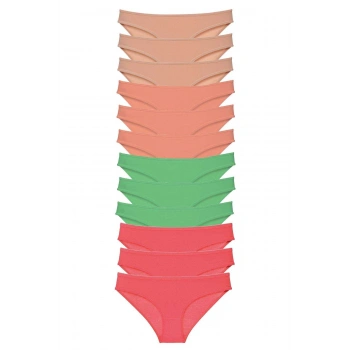 12 adet Süper Eko Set Likralı Kadın Slip Külot Ten Pudra Yeşil Fuşya