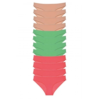 12 adet Süper Eko Set Likralı Kadın Slip Külot Ten Yeşil Fuşya