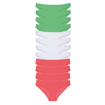 12 adet Süper Eko Set Likralı Kadın Slip Külot Yeşil Beyaz Fuşya