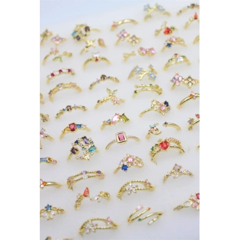 12li Karışık Prenses Yüzük Seti - Altın