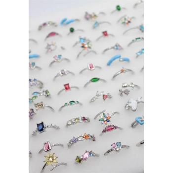 12li Karışık Prenses Yüzük Seti - Gümüş