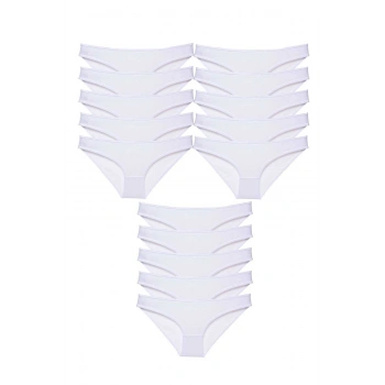 15 adet Süper Eko Set Likralı Kadın Slip Külot Beyaz