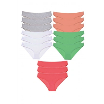 15 adet Süper Eko Set Likralı Kadın Slip Külot Gri Beyaz Pudra Yeşil Fuşya