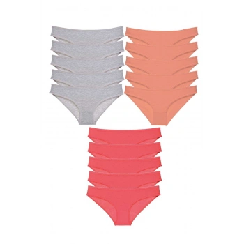 15 adet Süper Eko Set Likralı Kadın Slip Külot Gri Pudra Fuşya