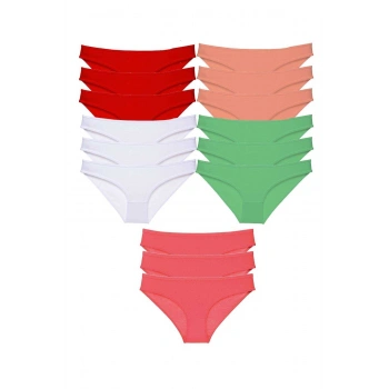 15 adet Süper Eko Set Likralı Kadın Slip Külot Kırmızı Beyaz Pudra Yeşil Fuşya