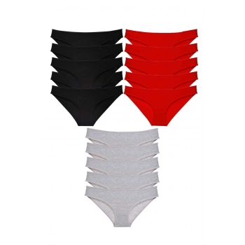15 adet Süper Eko Set Likralı Kadın Slip Külot Siyah Kırmızı Gri