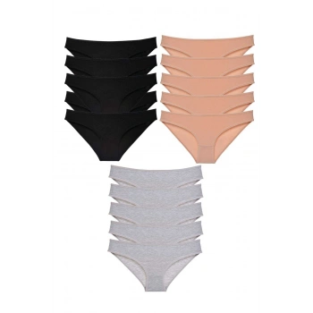 15 adet Süper Eko Set Likralı Kadın Slip Külot Siyah Ten Gri