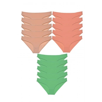 15 adet Süper Eko Set Likralı Kadın Slip Külot Ten Pudra Yeşil