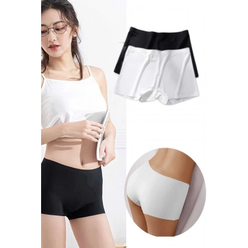 2 Adet Kadın Dikişsiz Görünmez İz Yapmaz Mini Şort Boxer Siyah Beyaz