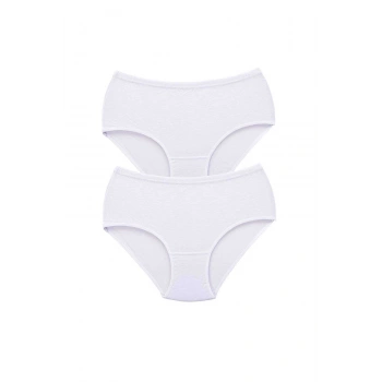 2 Adet Tutku Kadın Yüksek Bel Bato Kalın Lastik Külot Beyaz