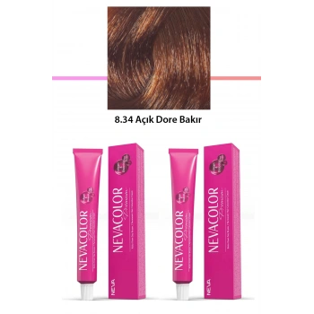 2 li Set Premium 8.34 Açık Dore Bakır - Kalıcı Krem Saç Boyası 2 X 50 g Tüp