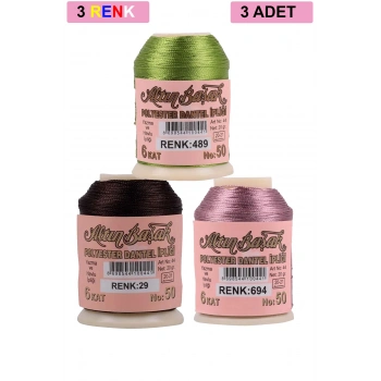 3 Adet Altınbaşak Oya ve Dantel İpi 20 gr - Royaleks - No: 029 - 694 - 489