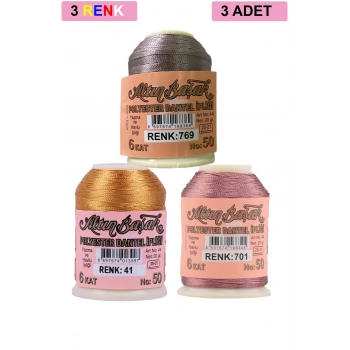 3 Adet Altınbaşak Oya ve Dantel İpi 20 gr - Royaleks - No: 041 - 701 - 769