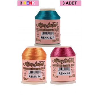 3 Adet Altınbaşak Oya ve Dantel İpi 20 gr - Royaleks - No: 044 - 091 - 127
