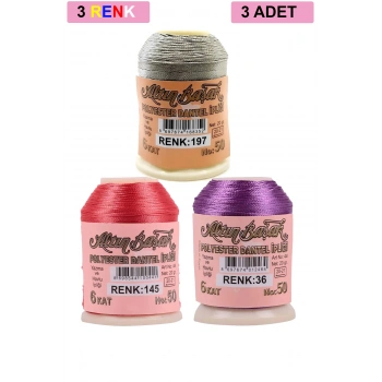 3 Adet Altınbaşak Oya ve Dantel İpi 20 gr - Royaleks - No: 145 - 036 - 197