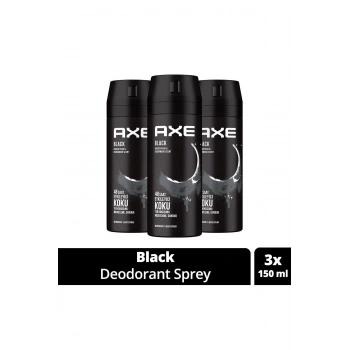 3 Adet Axe Erkek Deodorant & Bodyspray Black 48 Saat Etkileyici Koku Vücut Spreyi 150 ml