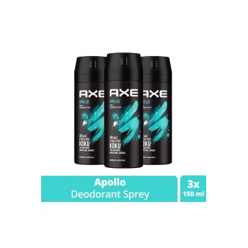 3 Adet Axe Erkek Sprey Deodorant Apollo 48 Saat Etkileyici Koku Vücut Spreyi 150 ml