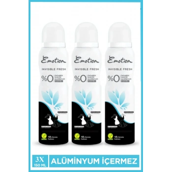 3 Adet Emotion Invisible Fresh Black & White Kadın Deodorant 150ml Vegan, Leke Bırakmaz