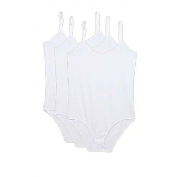 3 Adet İp Askılı Kadın Çıtçıtlı Body Beyaz