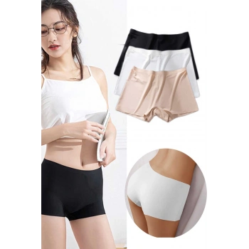 3 Adet Kadın Dikişsiz Görünmez İz Yapmaz Mini Şort Boxer Siyah Beyaz Ten