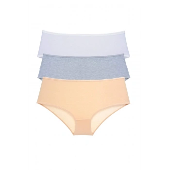 3 Adet Kadın Yüksek Bel Bato Külot Beyaz Gri Ten