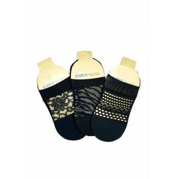3 Adet Önü Transparan Kadın Fantezi Desenli Babet Çorap