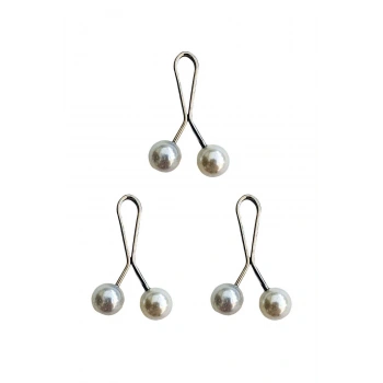 3 Adet Tesettür Eşarp ve Şal Klipsi İnci Beyaz