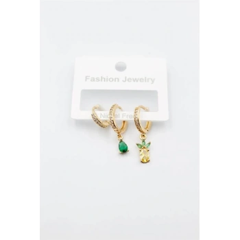 3lü Ananas Küpe - Altın