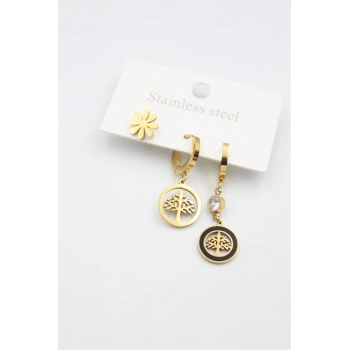 3lü Hayat Ağacı Küpe - Altın