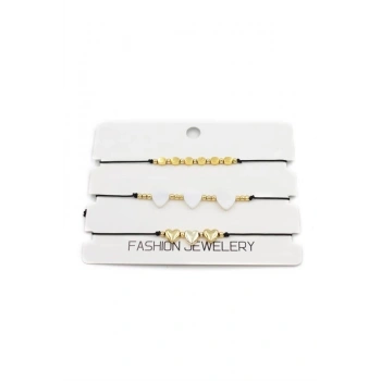 3Lü Kalp İp Bileklik - Altın