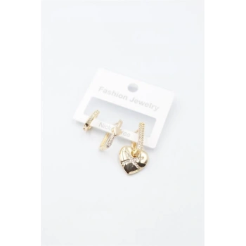 3lü Kalp Küpe - Altın