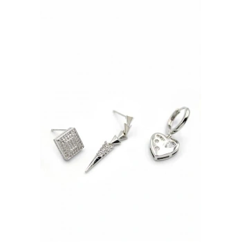 3lü Kalp Küpe - Gümüş
