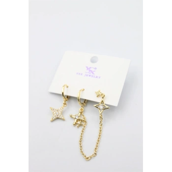 3lü Kuzey Yıldızı Küpe - Altın